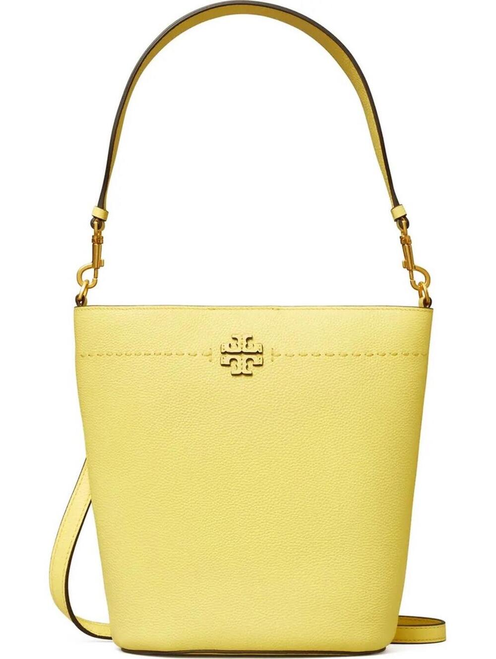 Tory Burch McGraw Leather Bucket Bag Vintage Yellow NWT FLAW